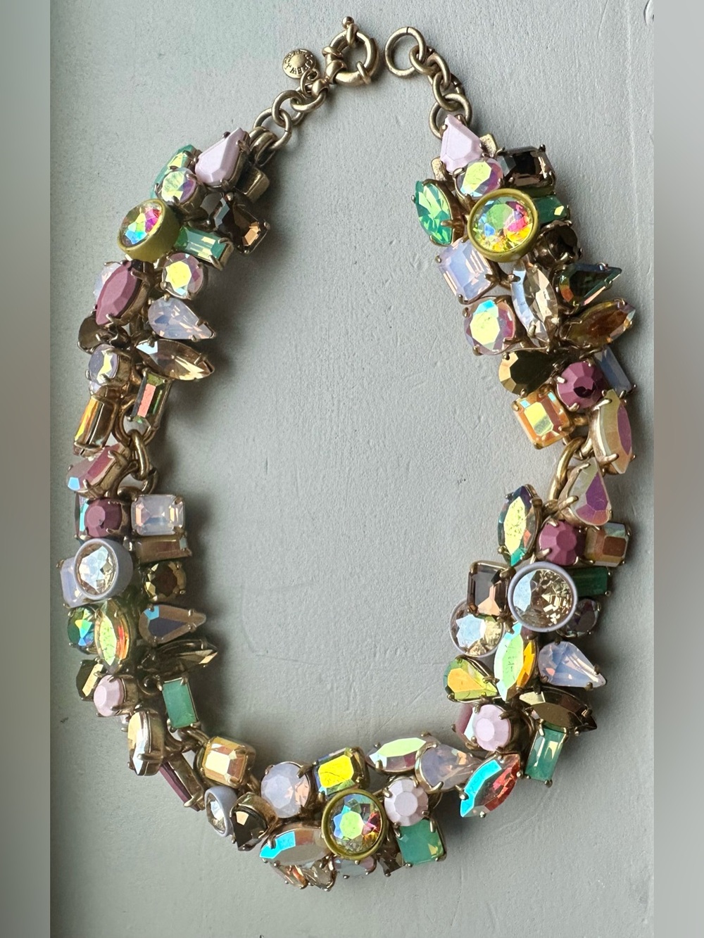 J.Crew Multi Color Jewel Brûlée Necklace Rare Crystals 15” Gold Tone Setting HTF